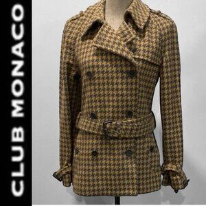 Club Monaco Brown Pea Wool Coat Houndstooth Size Medium